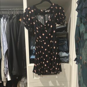 Reformation Black and Pink Puff Sleeve Wrap Mini Dress